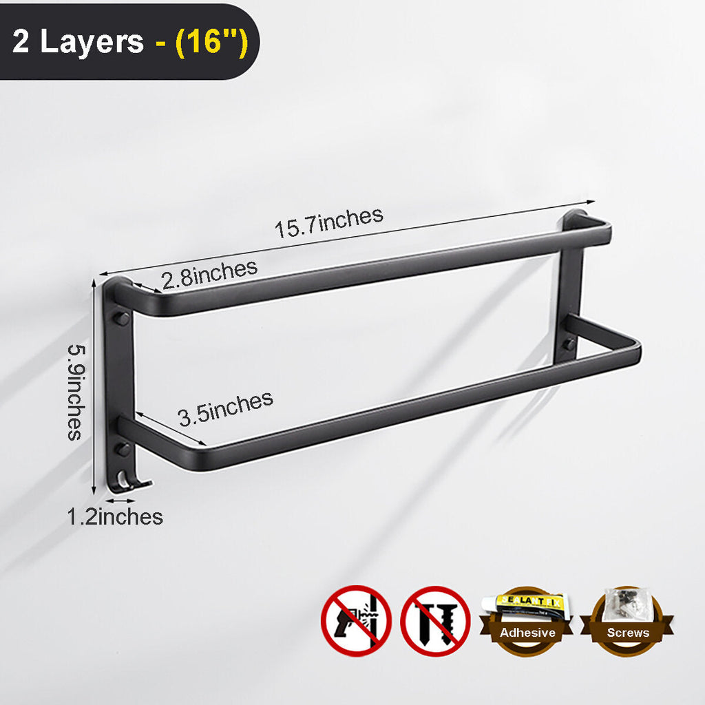 Towel Hanger Wall Mounted 30-50 CM Towel Rack Bathroom Aluminum Black Towel Bar