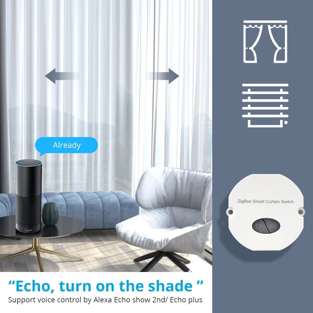 Inline Curtain Module Alexa Google Home Voice Control APP Smartthings deCONZ