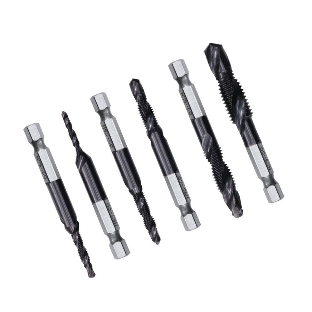 6pcs M3-M10 Combination Drill Tap Bit Set HSS Industrial TiALN Coated Deburr Countersink Drill Bits