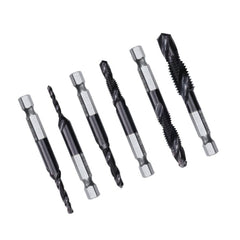 6pcs M3-M10 Combination Drill Tap Bit Set HSS Industrial TiALN Coated Deburr Countersink Drill Bits