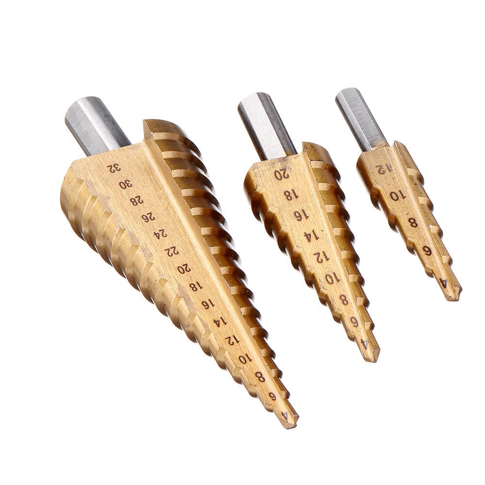 4pcs 4-12/20/32mm HSS Titanium Step Cone Drill Bit with Automatic Center Pin Punch