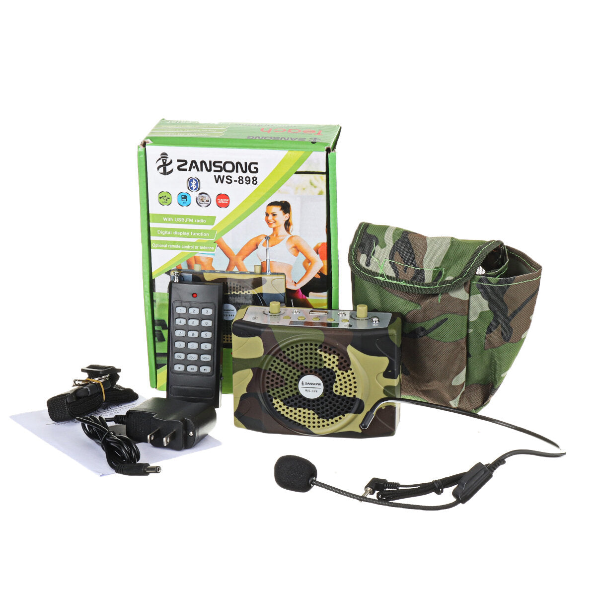 Rechargeable Camouflage Hunting 25W Speaker Sound Decoy 100Hz-10KHz FM Radio MP3 Player with Remote Control for Hunting Meeting Tour Guide