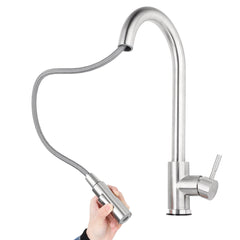 Stainless Steel Kitchen Faucet 360 Rotation With Pull Down Sprayer Fingerprint Resistant Hot Cold Water Mixer Tap