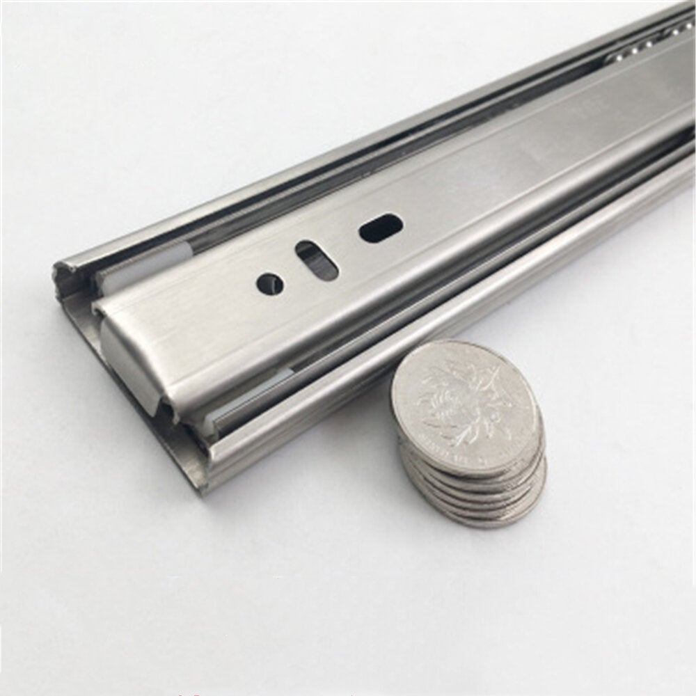 Cabinet Damping Slide Rail Three-section Thickened Stainless Steel Guide Drawer Buffer Mute Side