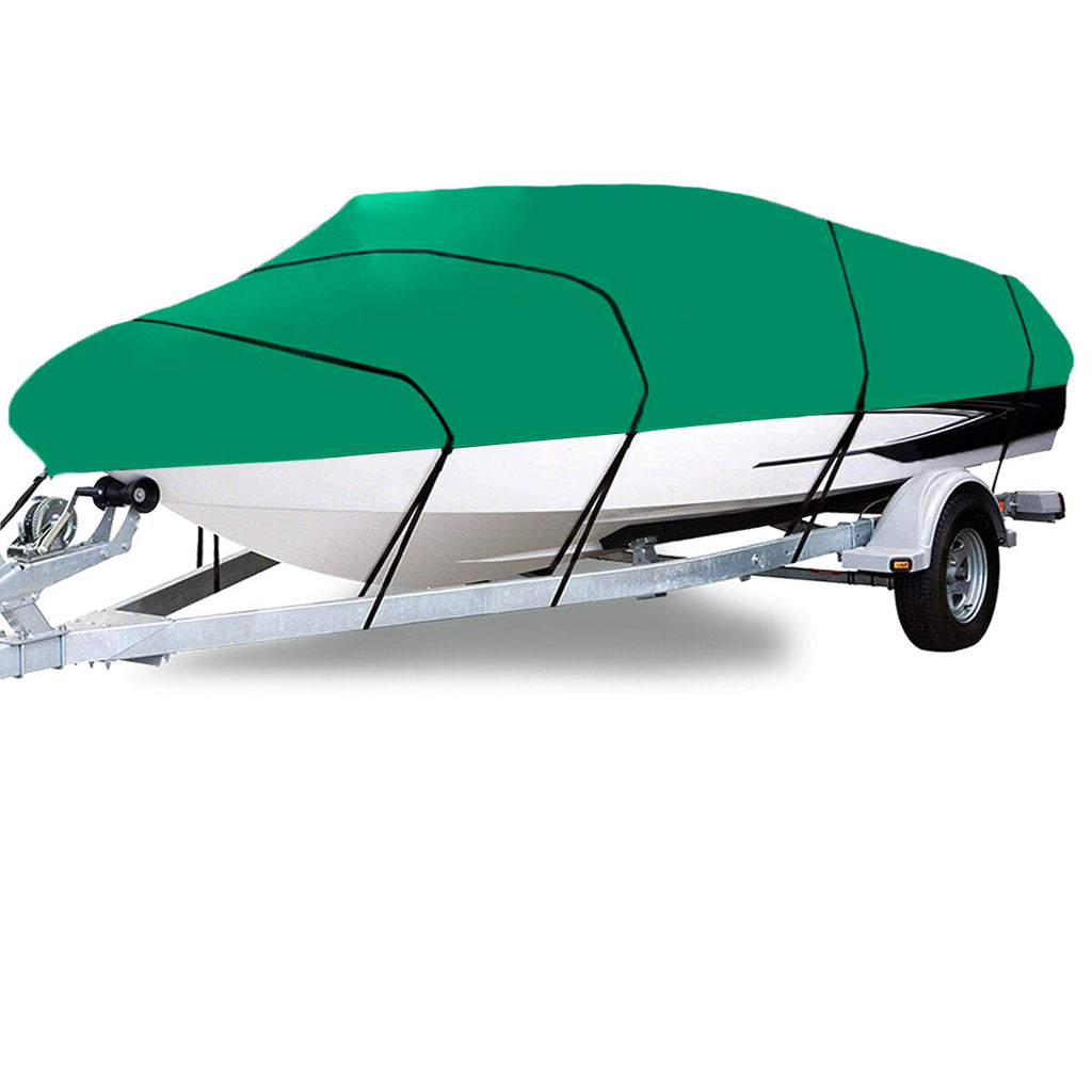 Heavy Duty Boat Cover Dustproof Waterproof Trailerable Fishing Ski Bass V-Hull Runabouts Green