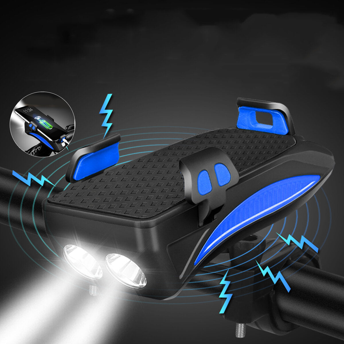 4-in-1 400lm Bike Headlight USB Rechargeable Bicycle Front Lamp 130dB Horn Power Bank Phone Holder Outdoor Cycling