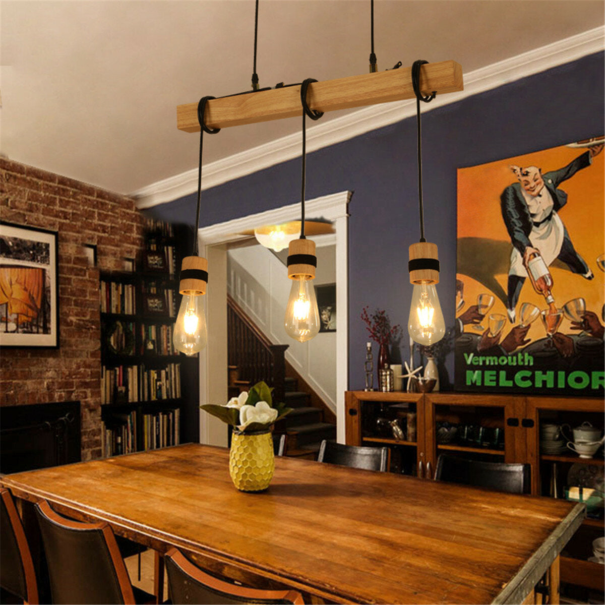 AC85-265V Industrial Wooden Pendant Light Ceiling Lamp Chandeliers Lighting Fixtures Without Bulb