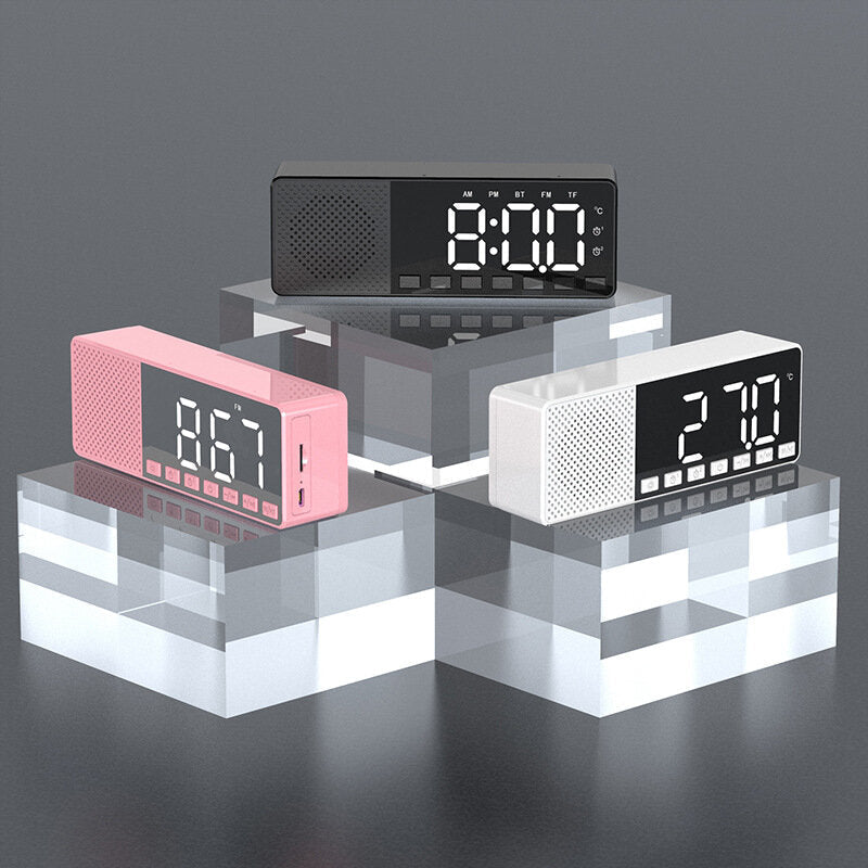 Bluetooth 5.0 Speaker Alarm Clock FM Radio Brightness Adjustable Multiple Play Modes LED Display 360 Surround Stereo Sound 2200mAh Battery Life