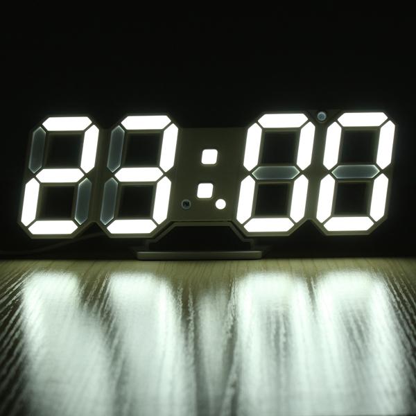 3D LED Digital Wall Clock Alarm Clock USB Stereo Clock Built-In Automatic Light Sensor
