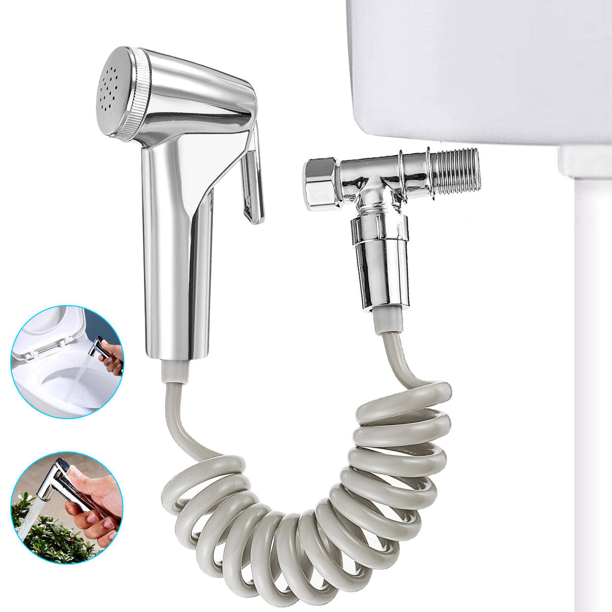 ABS Portable Handheld Bidet Sprayer Set for Toilet Retractable Spring Hose Adapter Free Mounting Bracket Cleaning Tool