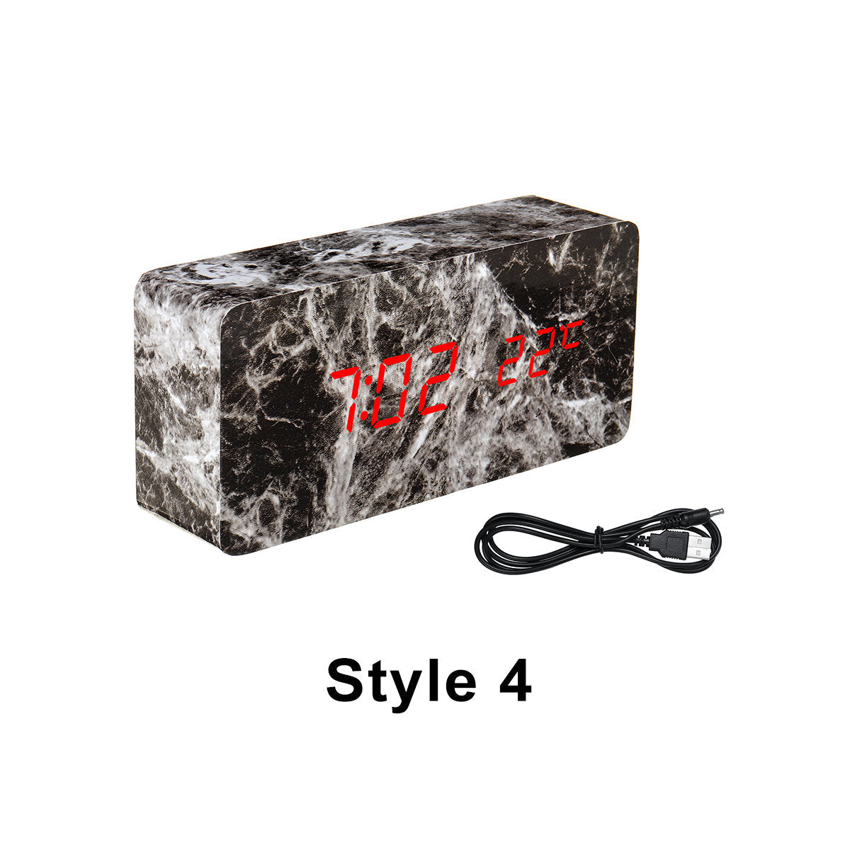 LED Marble Pattern Alarm Clock Creative Led Voice Control Digital Electronic Desktop Clock Temperature Display