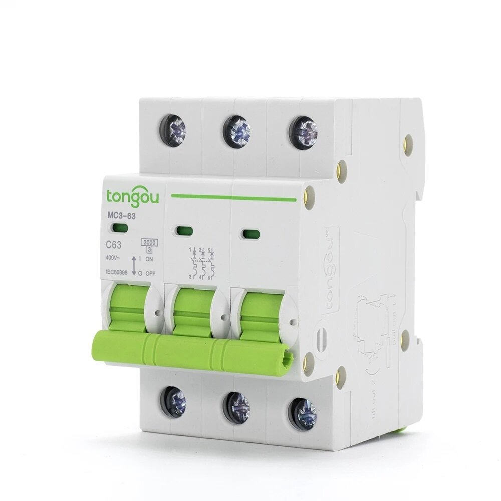 Miniature Circuit Breaker MCB DIN Rail Mount Overload Circuit Breaker 400V 3-63A 3 Pole Switch 50/60HZ