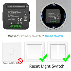 Smart WiFi Switch Relay 1 Gang 2 Way Wireless Remote Ctonrol Light Switch Module Compatible Alexa Google Home