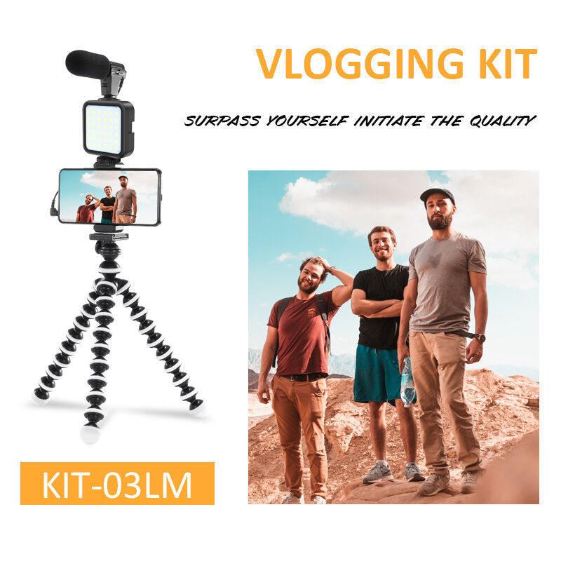 Professional Vlog Photography Kits with microphone Flexible Tripod Cell Phone Holder Clip 36 LED Fill Light for Camera Video Shooting Live Vlogging