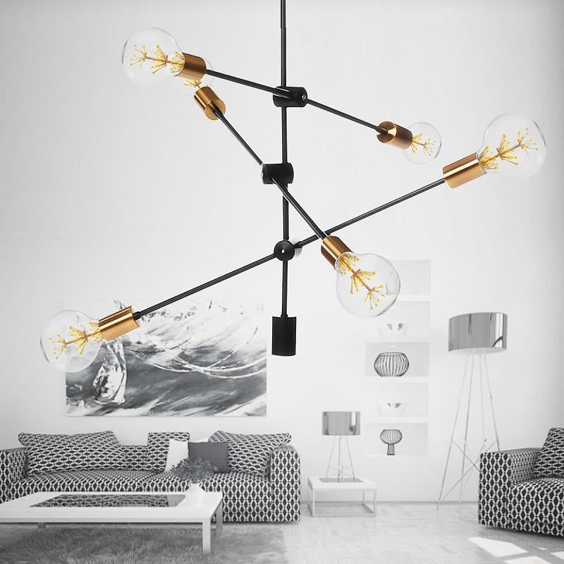 6 Heads Flush Mount Ceiling Light Chandelier, Modern Minimalism Metal Base Pendant Ceiling Lamp Hanging Lighting Fixture