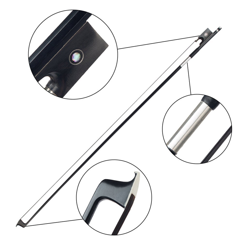 4/4 Size Violin/ Fiddle Bow Carbon Fiber Bow Round Stick AAA Grade Black Horsehair Ebony Frog Paris Eye Inlay Beginner Use