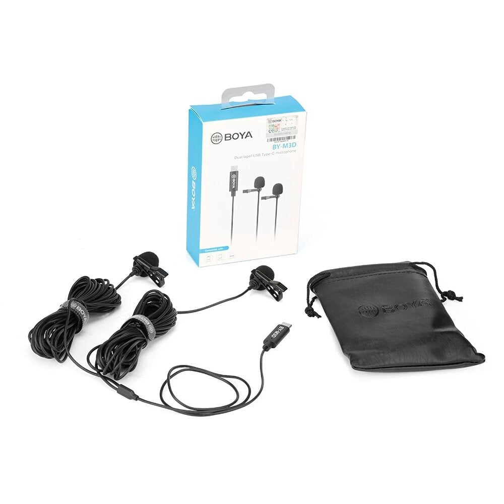 Dual Lavalier Microphone Omnidirectional Digital Clip-on Lapel Collar Mic for USB Type-C Android Smartphone iPad Pro PC 6M