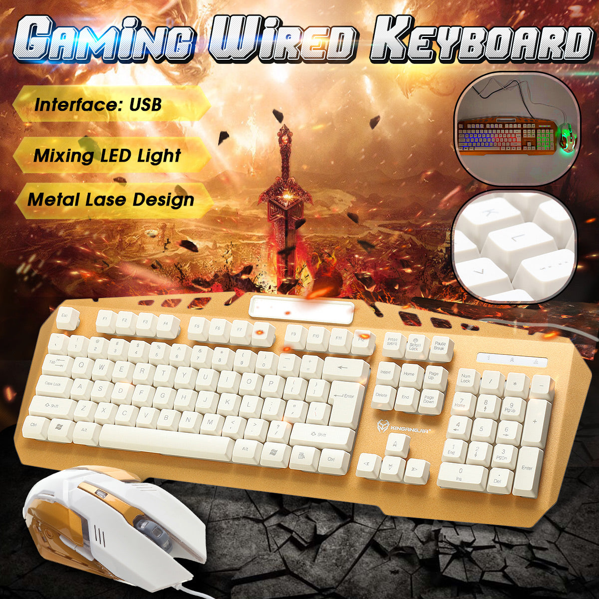 Colorful Backlight Alloy Panel USB Wired Gaming Keyboard 2400DPI LED Gaming Mouse Combo
