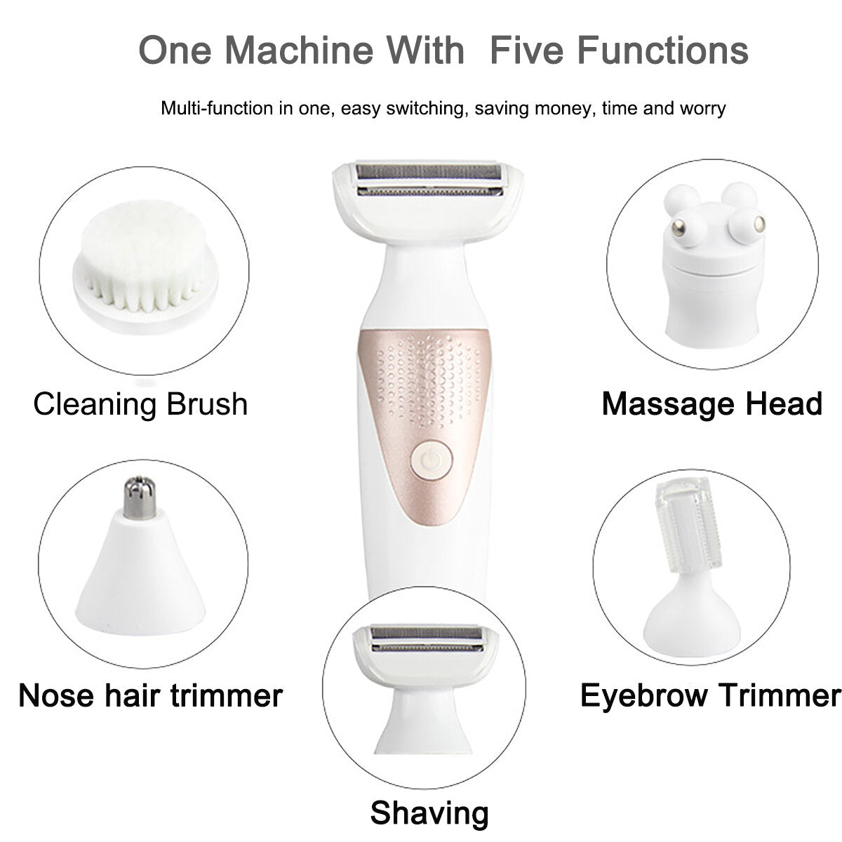 5 in 1 Pro Electric Facial Nose Eyebrow Hair Remover Women Painless Epilator Shaver