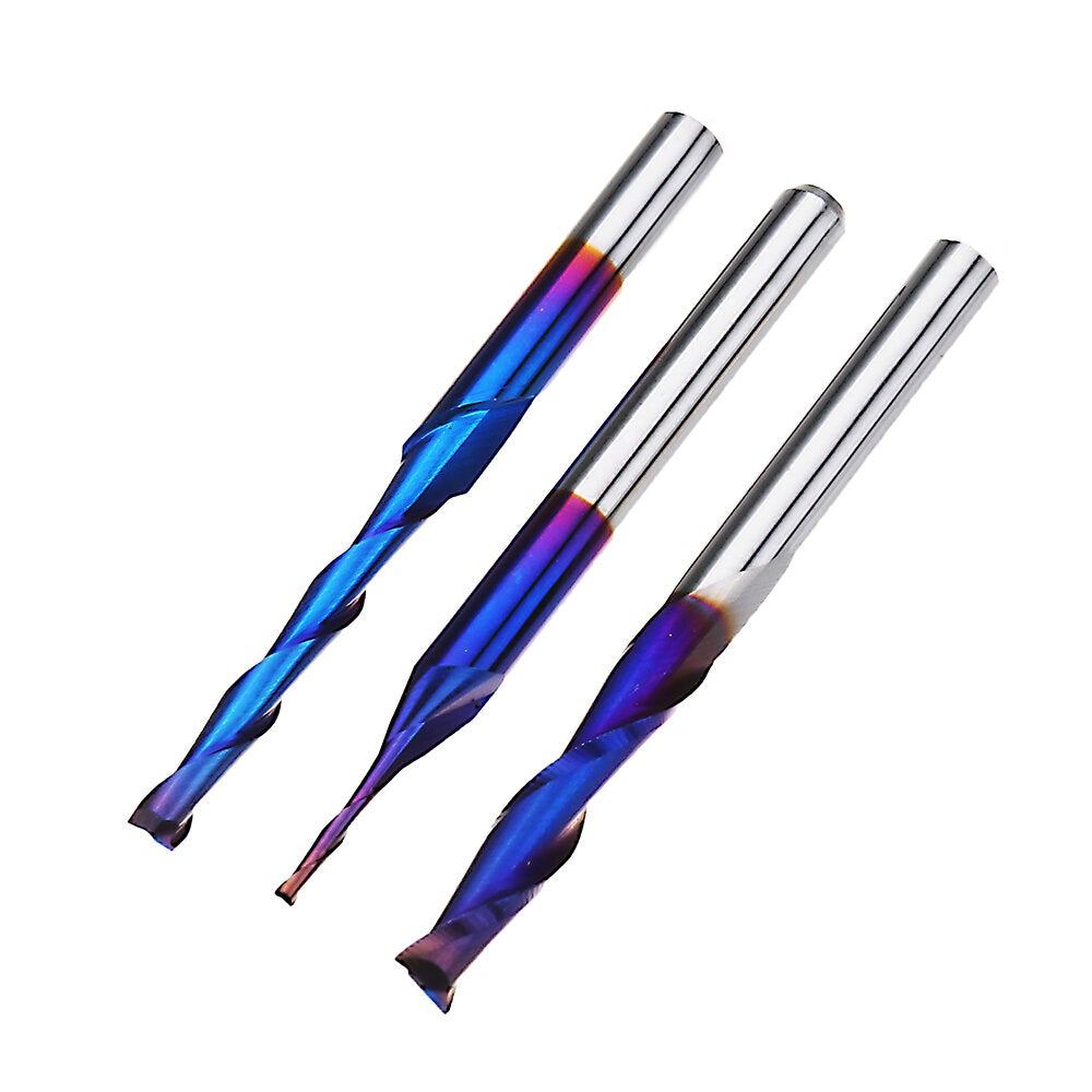 10pcs 3.175mm Shank Blue Coated Spiral Flat End Mill Two Flute CNC Milling Cutter