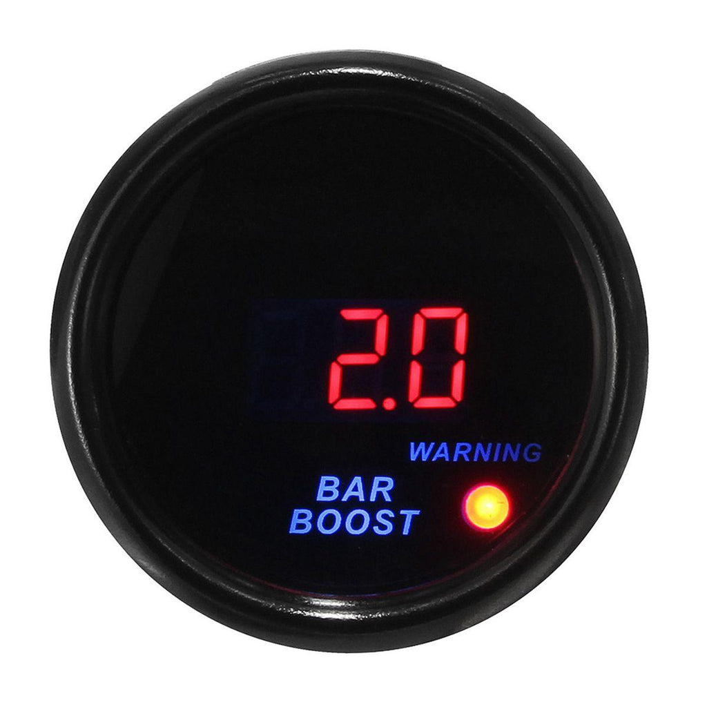 2" 52mm -1~2 BAR Turbocharger Boost Gauge Digital LED Display Black Face Car Meter with Sensor