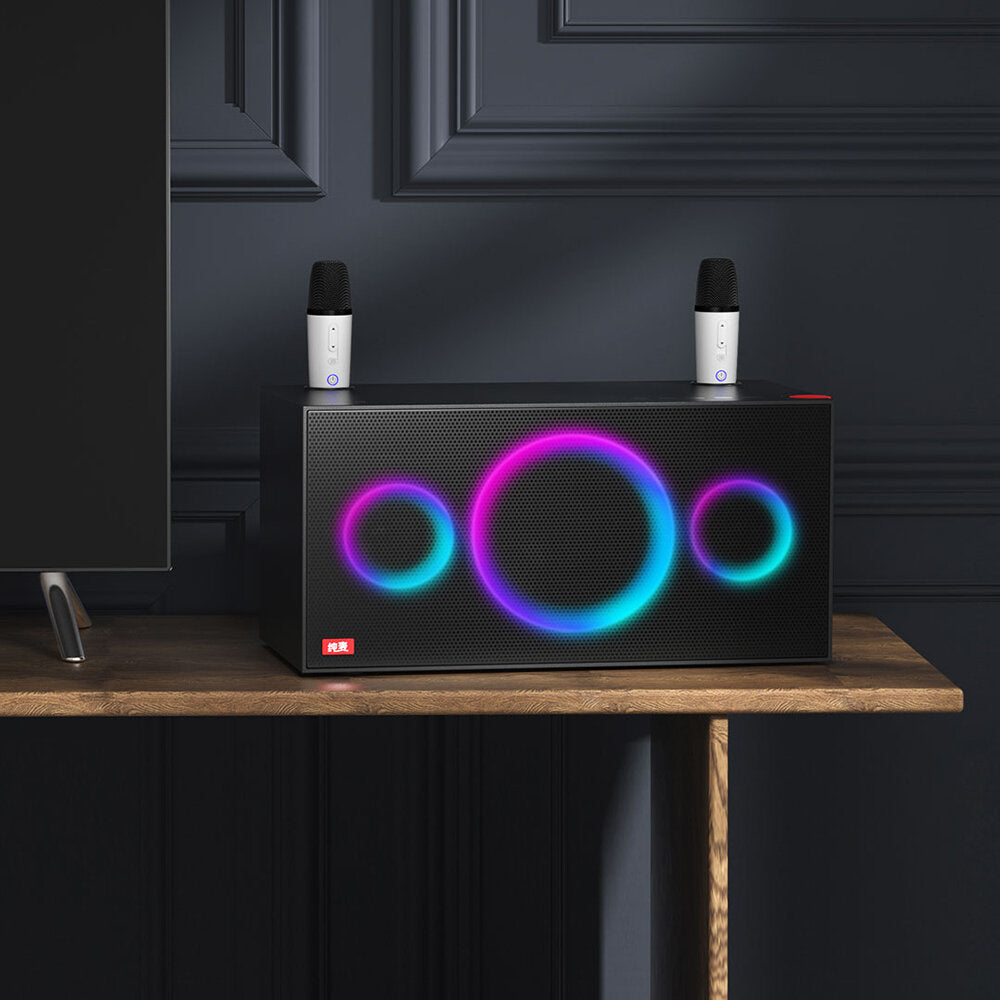 Wireless Karaoke Speaker Bluetooth Home Theatre Subwoofer Dual Microphone with 120w Colorful Lighting Effect Support Multiple Audio Inputs