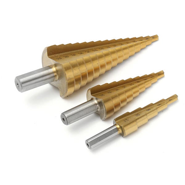 3pcs Titanium Coated HSS Step Cone Drill Bit Hole Cutter 4-12/20/32mm