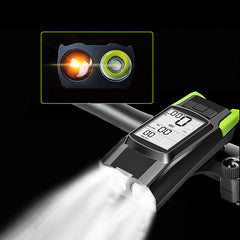3-in-1 Bicycle Speedometer Wireless USB Rechargeable Double T6 LED Bike Light Bike Computer with Alarm Horn