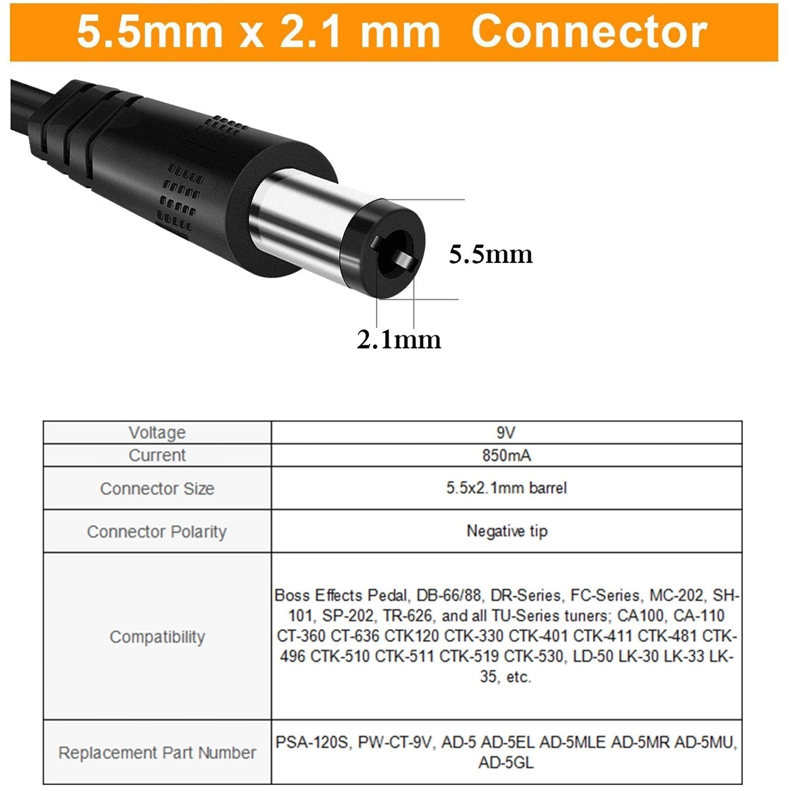 9V 850mA EU Plug Adapter +1 Drag 5 Way aisy Chain Cable for BOSS Zoom Guitar Effector Guitar Effect Pedal Power 2m