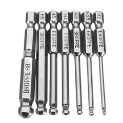 7pcs 2/2.5/3/4/5/6/8mm 65mm Magnetic Ball Screwdriver Bits 1/4 Inch Hex Shank Screwdriver Bit