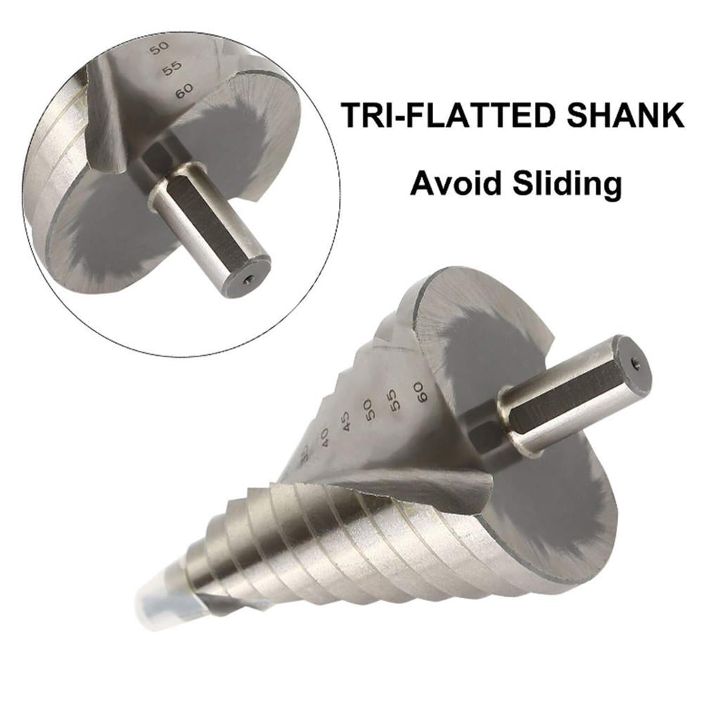 6-60mm Spiral Grooved Step Drill Bit 12 Steps Triangle Shank HSS Step Drill for Metal Sheet PVC Sheet Wood