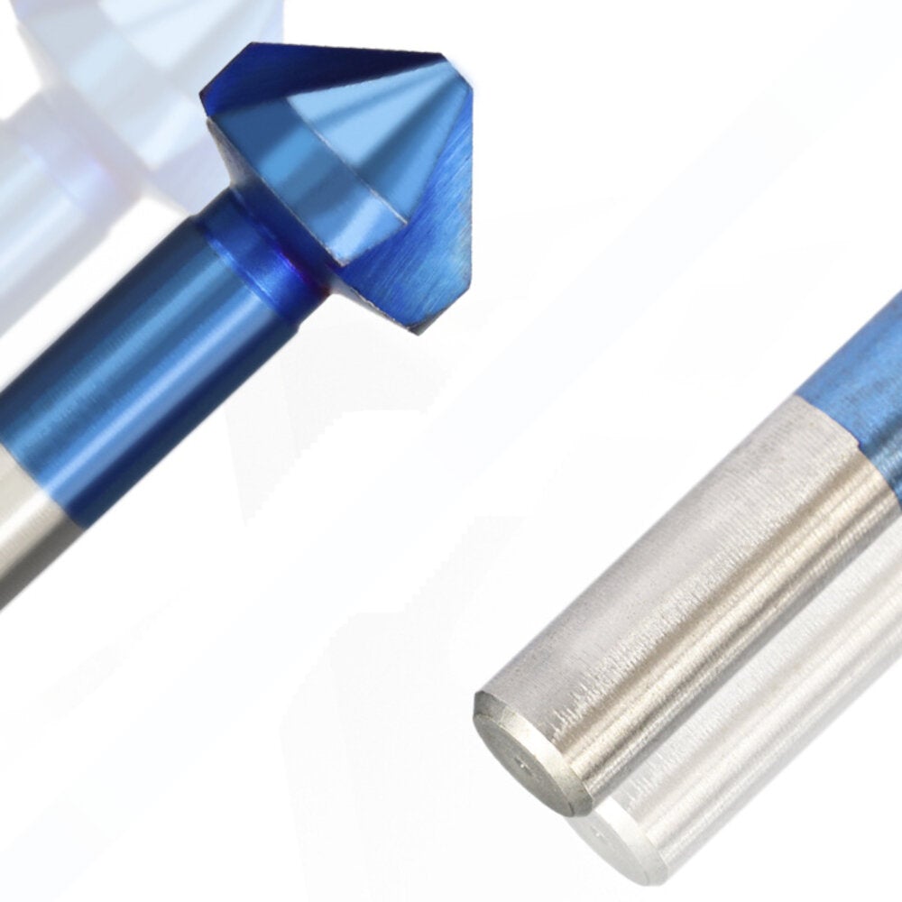 6Pcs 6.3-20.5mm 90 Degrees 3 Flutes Countersink Drill Bit Nano Blue Coated Chamfer Cutter HSS Chamfer Drill Bit Set