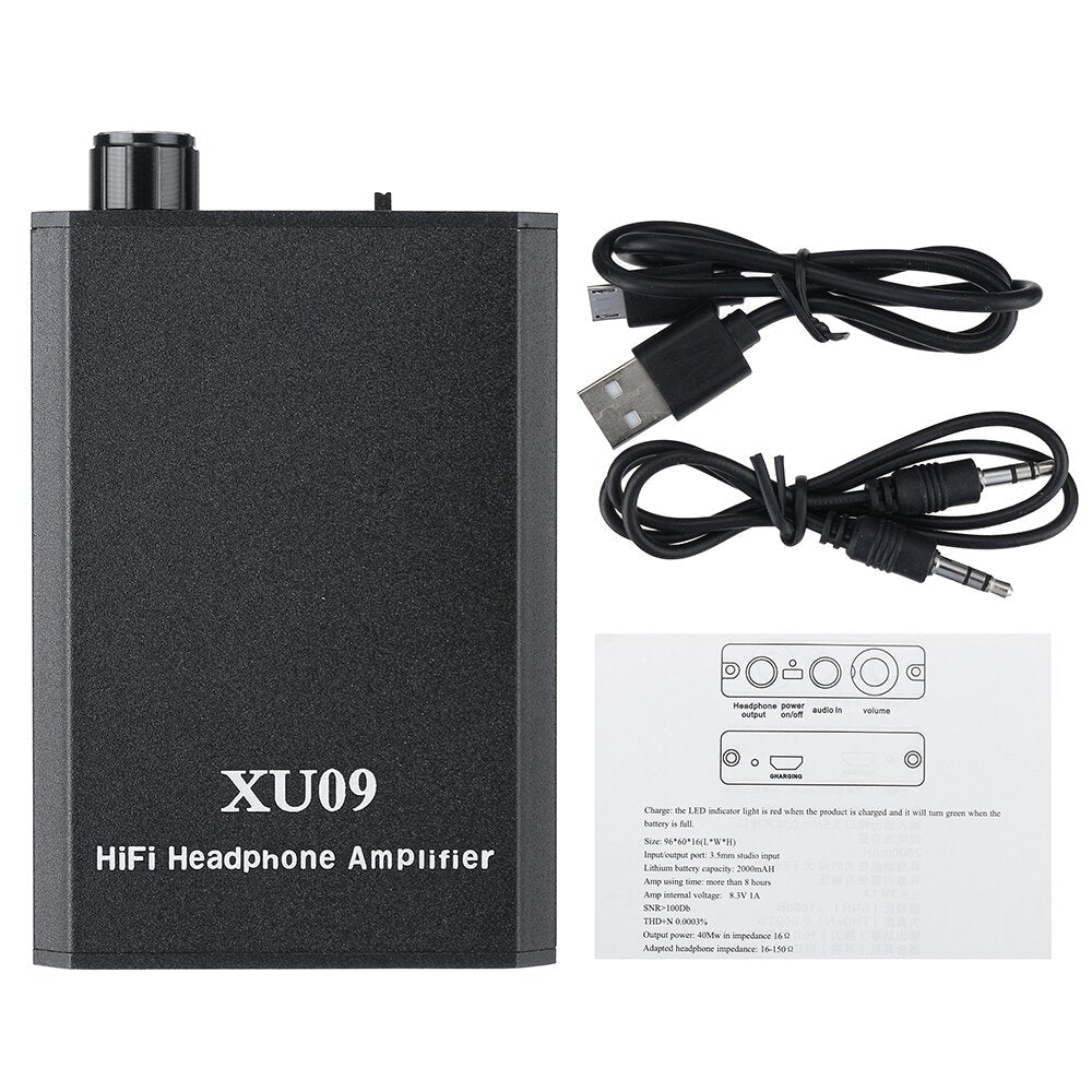 Earphone Amplifier Rechargeable High Performance Stereo XU09 Portable Headphone Amplifier Built-in Battery for Laptop PC