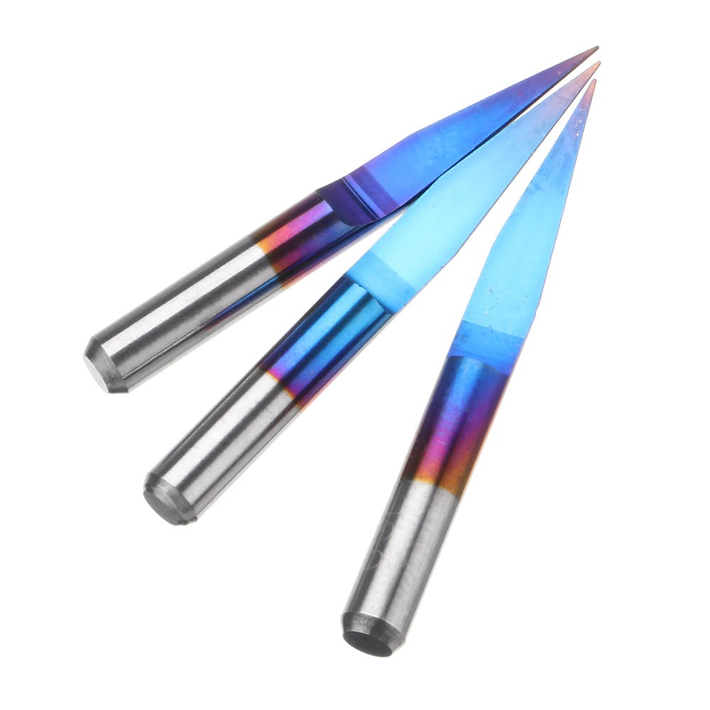 10pcs 0.1/0.2/0.3mm 15 Degree Blue Nano Coated Carbide Engraving Bit Flat Bottom PCB Engraving Bit CNC Router Tool
