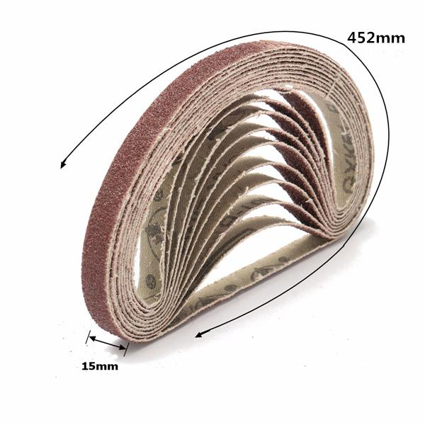 10pcs 60 to 600 Grit 15mm x 452mm Sanding Belts for Angle Grinder Sanding Belt Adapter