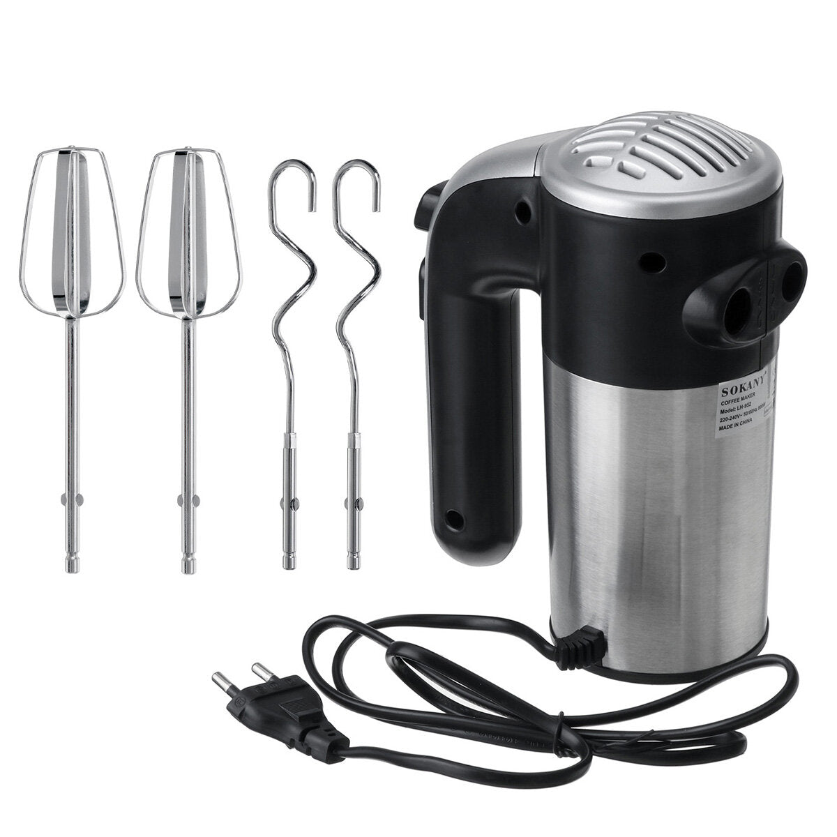 800W Kitchen Electric Hand Mixer with 5 Speeds Whisk with Egg Beater Dough Hook