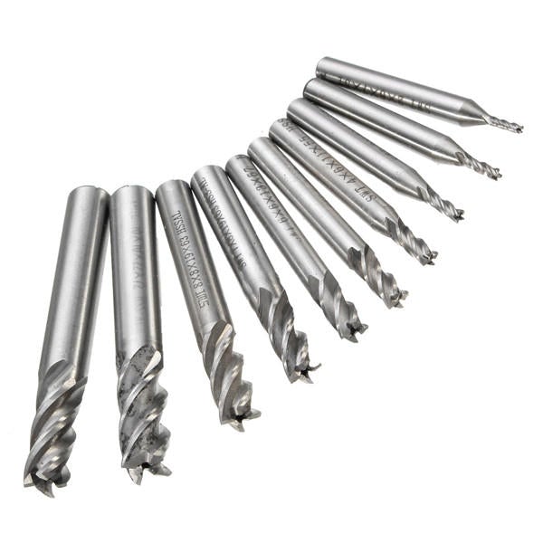 10pcs 2-10mm 4 Flute Milling Cutter HSS-Al End Mill CNC Tool