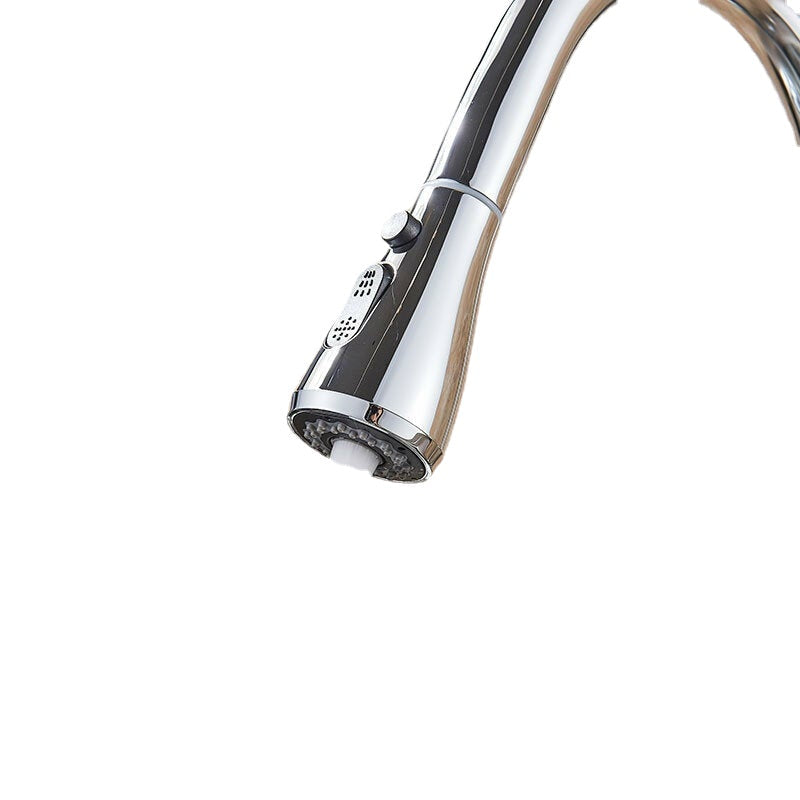 Chrome Kitchen Sink Faucets Brass Single Hole Pull Out Spout Hot Cold Water Mixer Stream Sprayer Head Tap