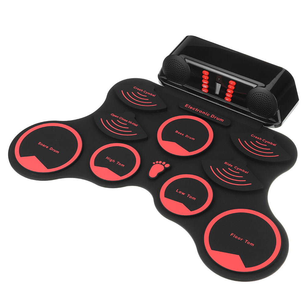 Portable Roll Up Electronic Drum Kit 9 Silicon Pads Built-in Speakers with Drumsticks Sustain Pedal Support USB MIDI