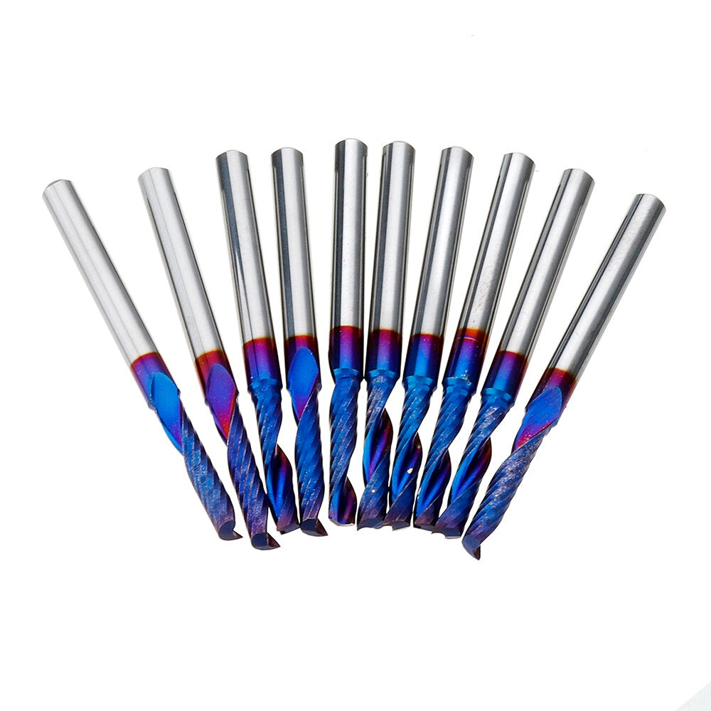 10pcs 3.175mm Shank Nano Blue Coat Flat Nose End Mill CNC Router Bits 1/8 Inch Shank Spiral Upcut 2 Flute Milling Cutter