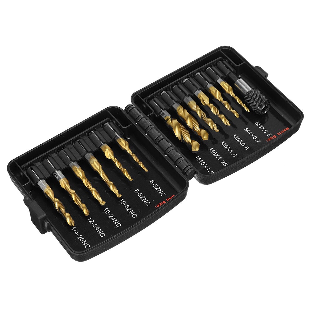 13pcs M3-M10 Metric Screw Thread Tap Drill Bits Set Hex Shank Bit Compound Hand Tools with Joint Rod