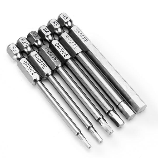 6pcs 75mm H2-H6 Magnetic Hexagon Head Screwdriver Bits 1/4 Inch Hex Shank