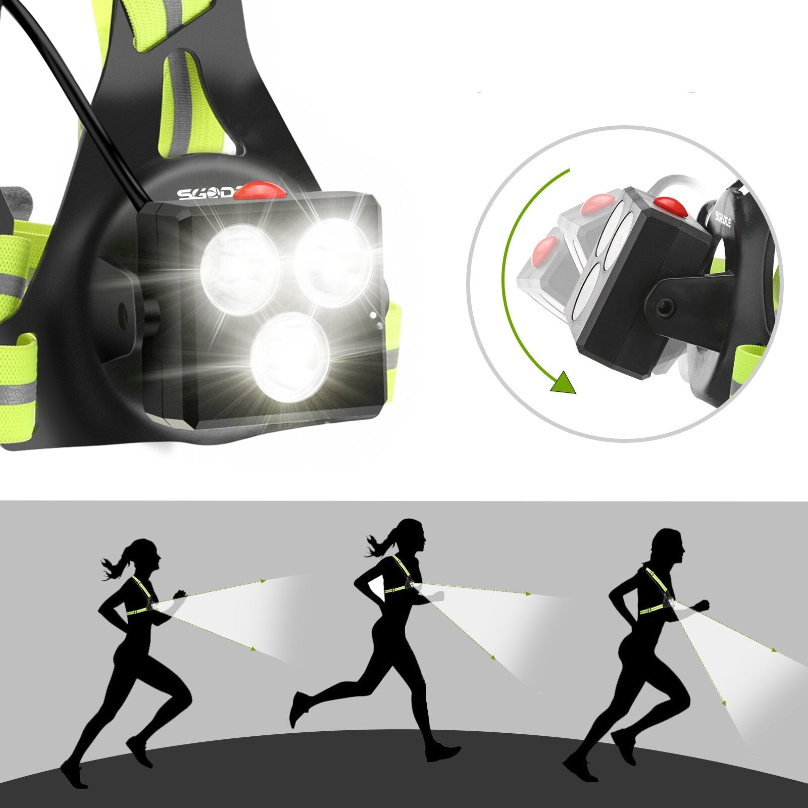 Outdoor Night Running Light 500lm 3 Modes IPX4 Waterproof USB Charging Chest Lamp for Jogging Hiking Walking