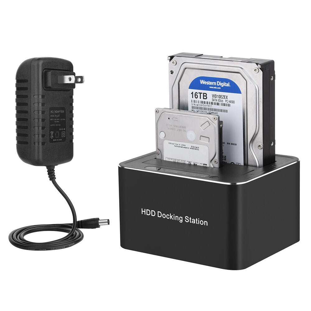 USB 3.0 to SATA Hard Drive Docking Station Off-Line Clone Function 5Gbps 32TB Dual Bay for 2.5"/3.5" HDD/SSD Hard Drive W-2P01