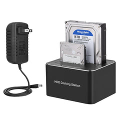 USB 3.0 to SATA Hard Drive Docking Station Off-Line Clone Function 5Gbps 32TB Dual Bay for 2.5"/3.5" HDD/SSD Hard Drive W-2P01