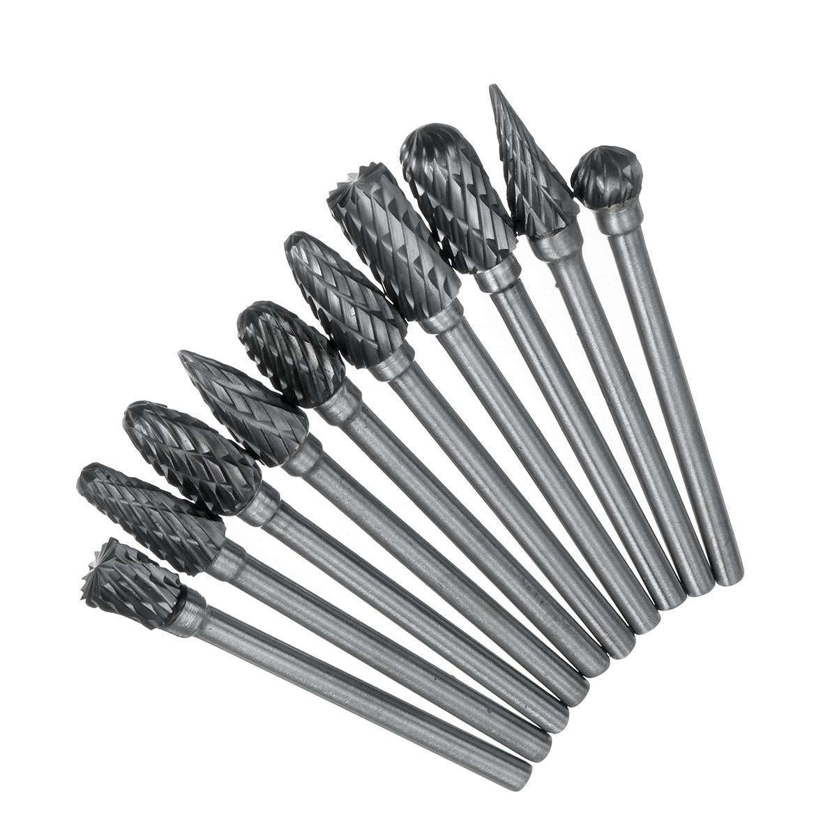 10Pcs Tungsten Carbide Double Cut Rotary File 1/8 Inch Shank Grinding Burr Set