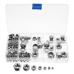 170Pcs 304 Stainless Steel Lock Nut Assortment M3/4/5/6/8/10/12 Nylon Insert Locknut
