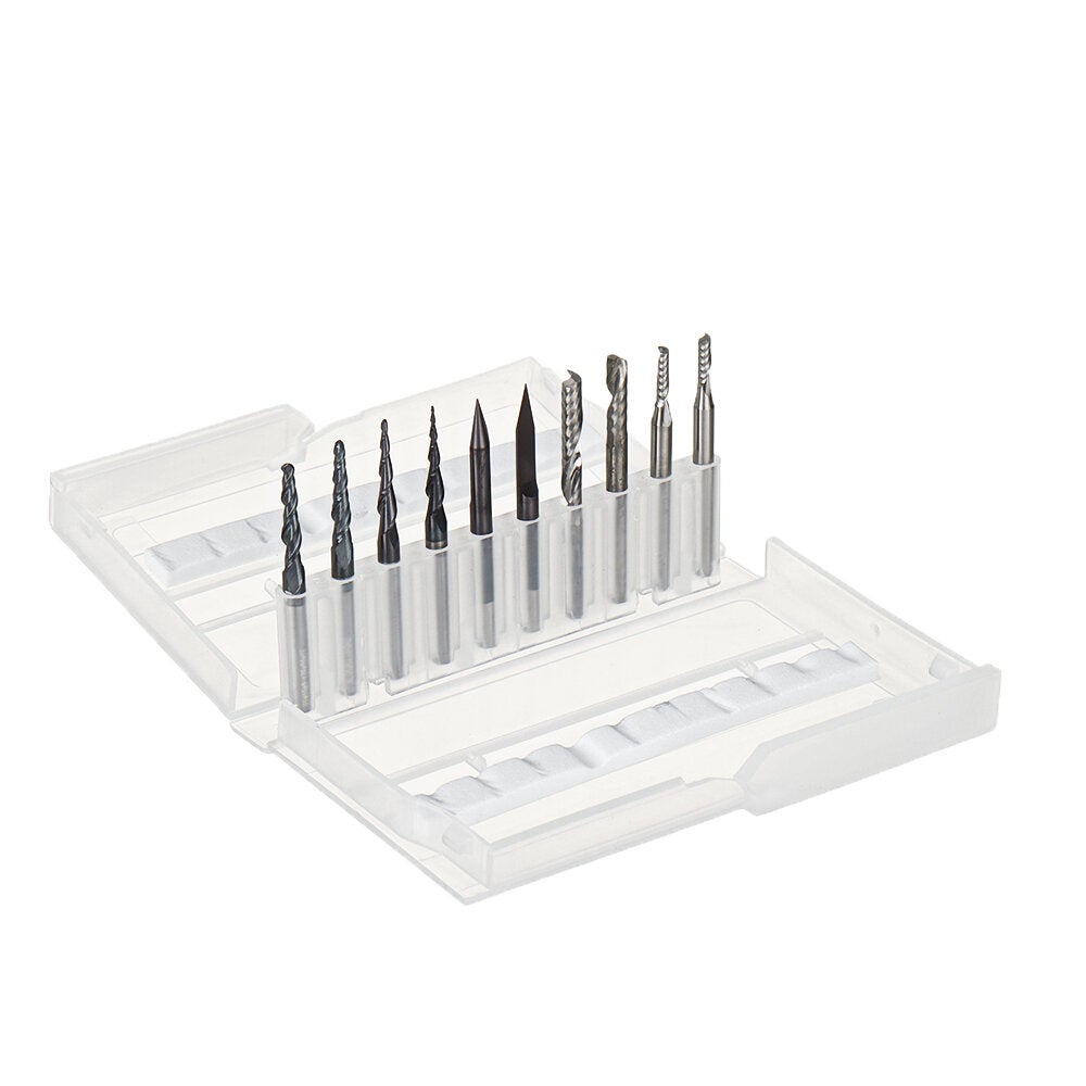 10PC 3.175mm Shank Solid Carbide Engraving Bit Ball Nose with Single Flute Spiral and Flat Bottom CNC Router Bit Wood Milling Cutter