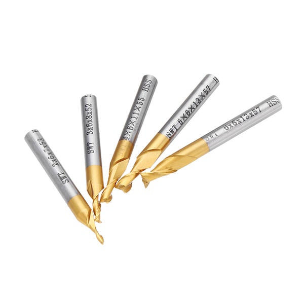 5pcs 2 Flute 2/3/4/5/6mm Milling Cutter HSS Titanium Coated 6mm Shank End Mill CNC Tool