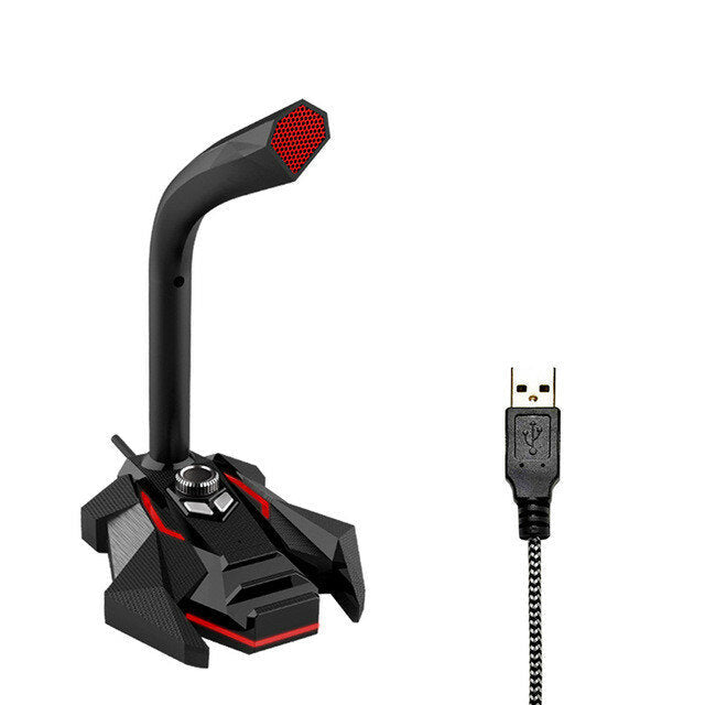 Multifunctional USB 3.5mm LED Wired Omnidirectionnel Game Microphone with Dual Mics HD Smart Sound Card for Computer Laptop